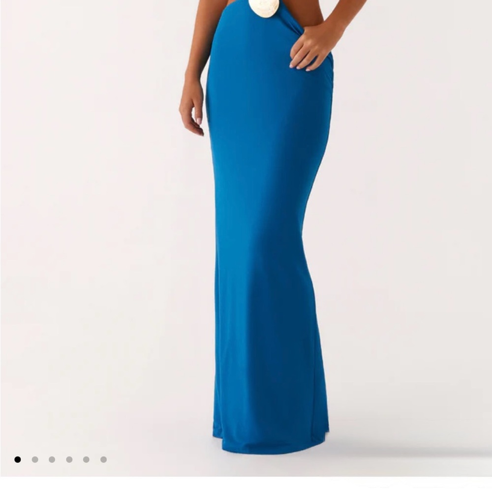 Peppermayo Blue Maxi Trumpet Dress with Cut Out